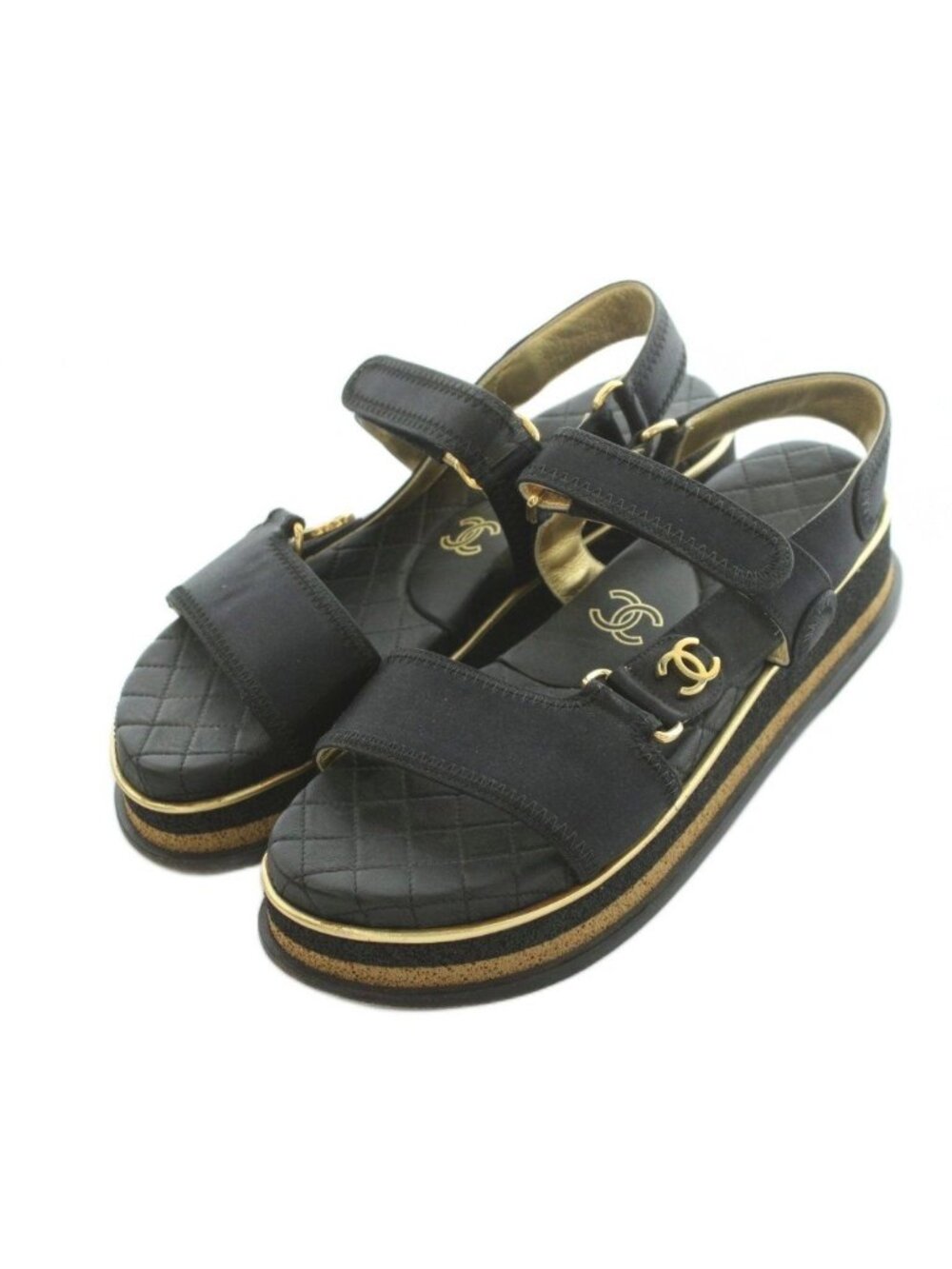 Chanel CC Logo Sports Sandals c..0 Black Gold Color 37